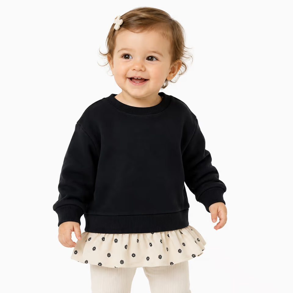 Zara Baby Girl's Black Floral Peplum Hem Sweatshirt|Zara In Lebanon