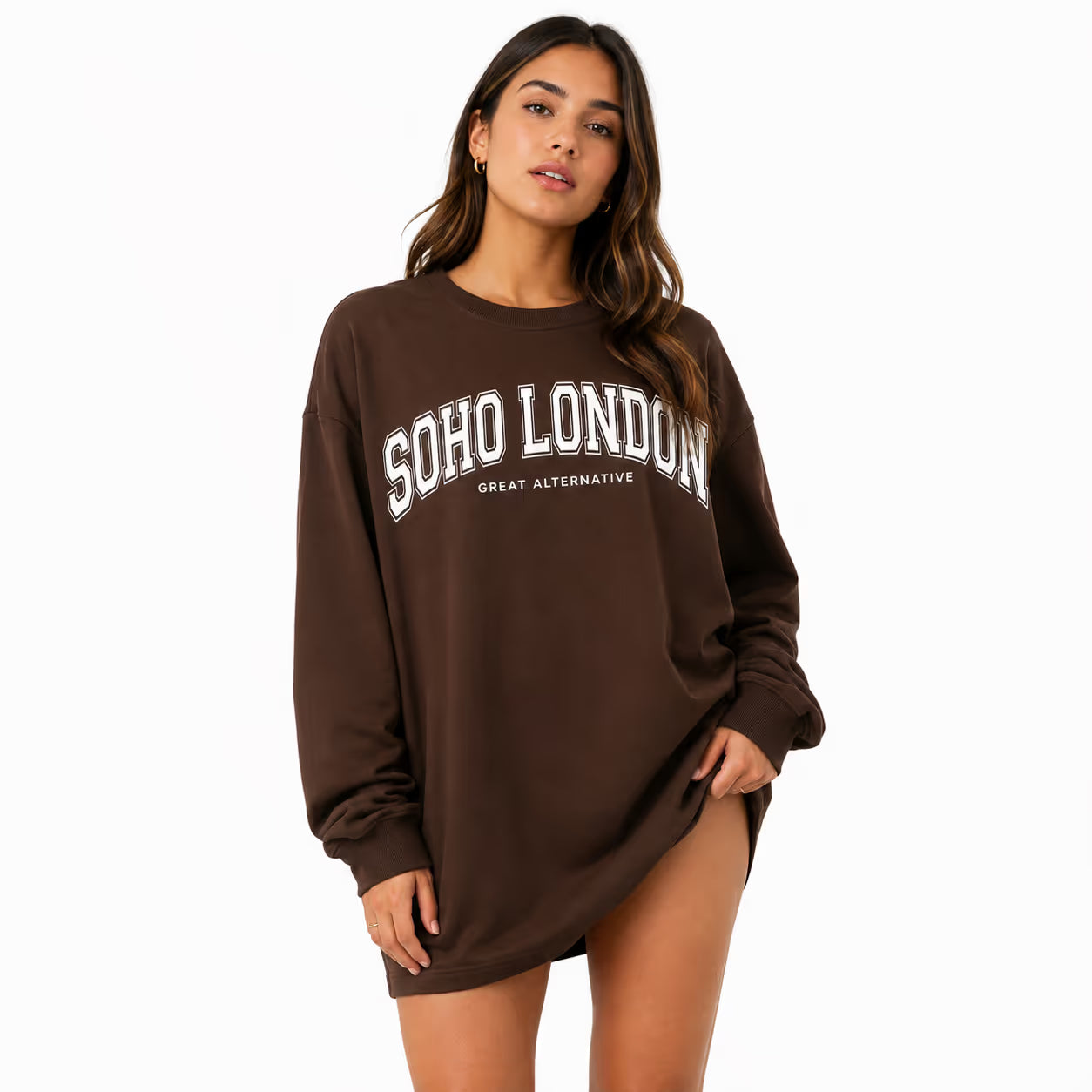Zara Women's Brown Printed Oversized Sweatshirt Dress | Zara In Lebanon