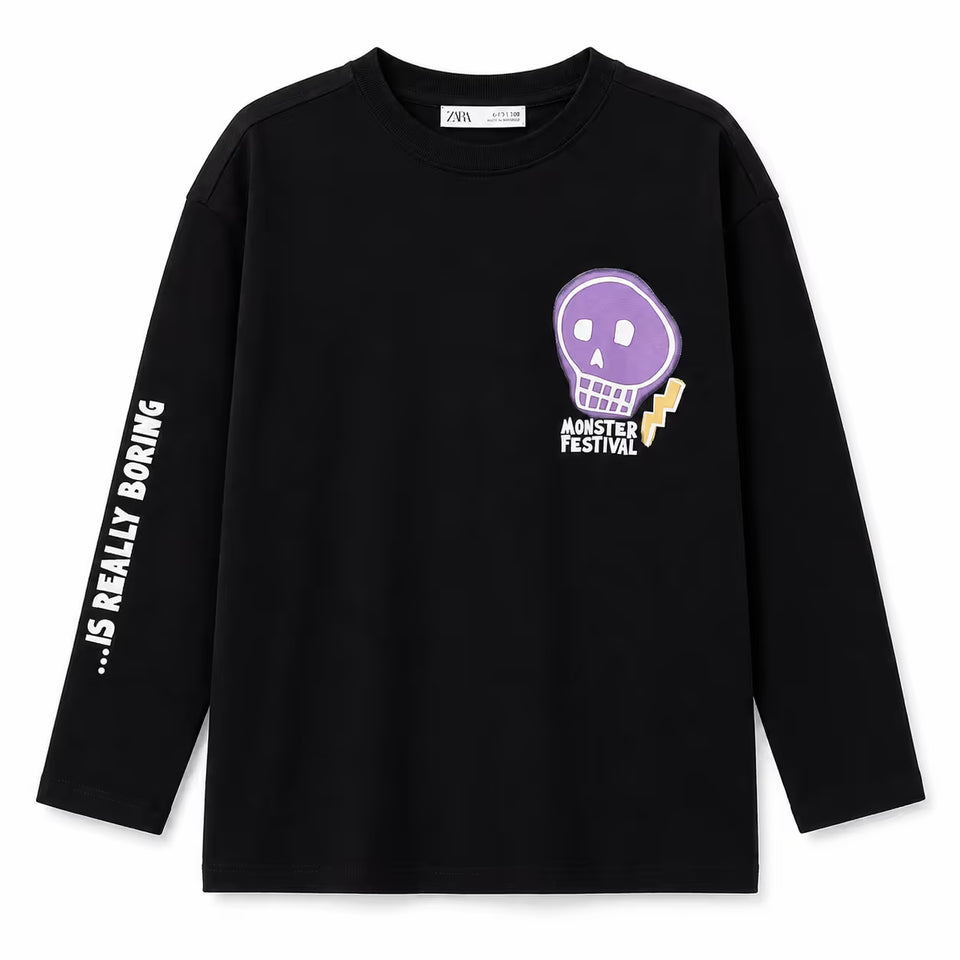 Zara Girl's Black Casual Graphic Streetwear Blouse |Zara In Lebanon