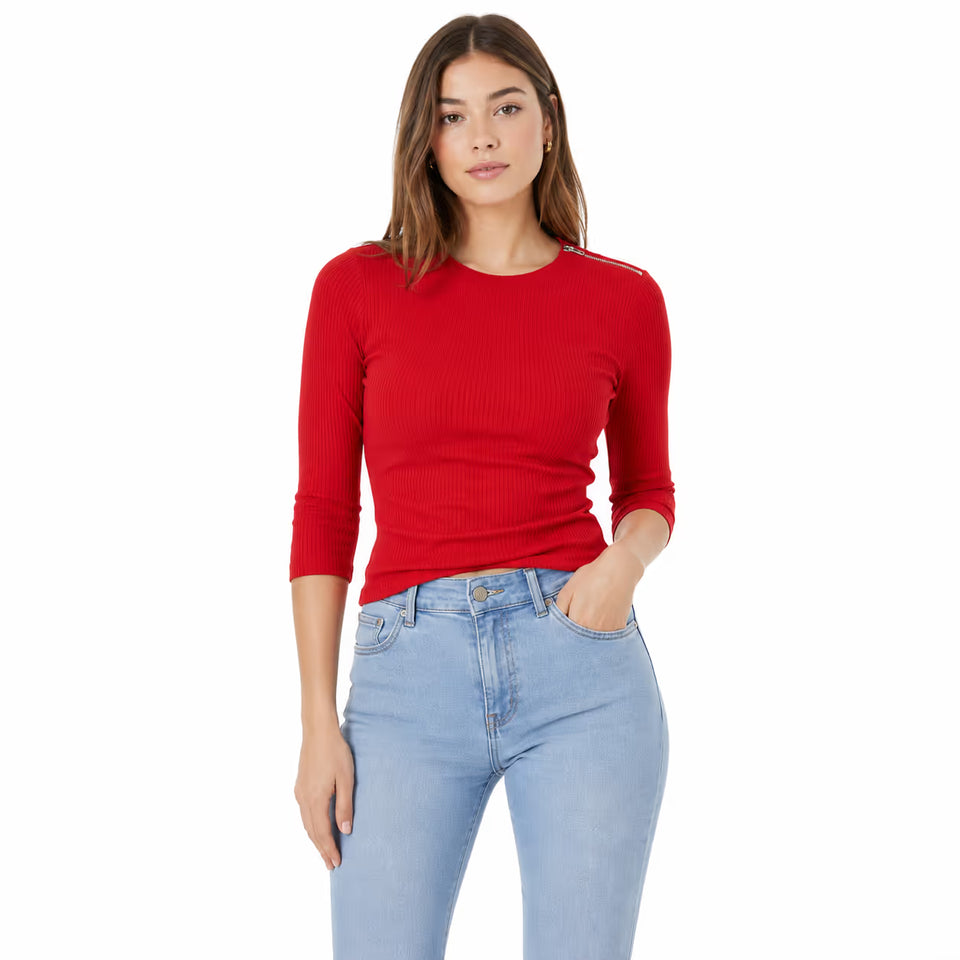 Zara Women's Red Ribbed Long Sleeve Blouse | Zara In Lebanon