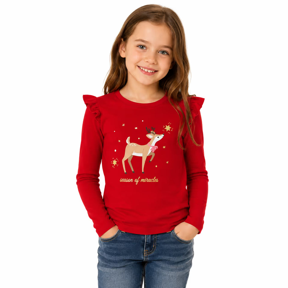 Sinsay Girl's Red Deer Printed Long Sleeve Blouse