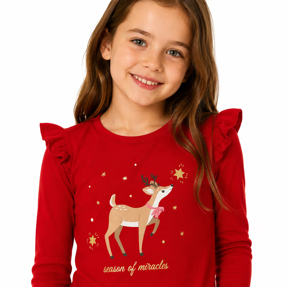 Sinsay Girl's Red Deer Printed Long Sleeve Blouse