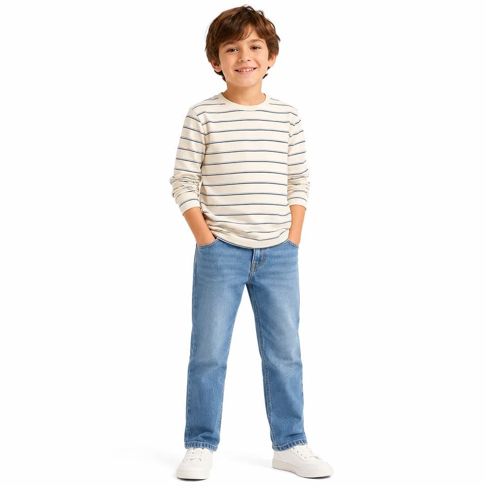 Sinsay Boy's Cream & Blue Striped Long Sleeve Blouse
