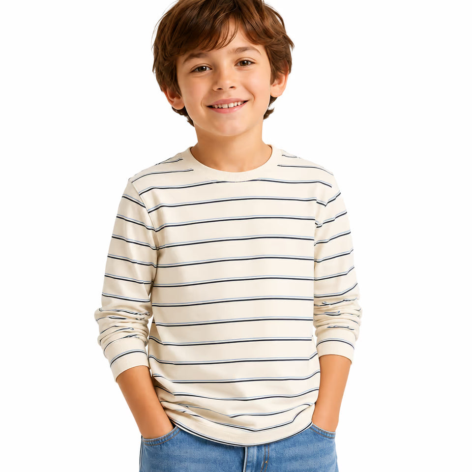 Sinsay Boy's Cream & Blue Striped Long Sleeve Blouse