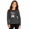 SD Girl's Black Striped White Paris Printed Long Sleeve Blouse | SD In Lebanon