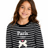 SD Girl's Black Striped White Paris Printed Long Sleeve Blouse | SD In Lebanon