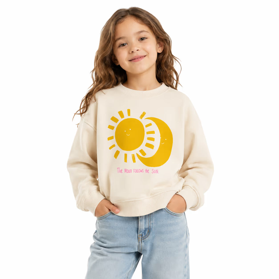 Zara Girl's Beige "The Moon Follows The Sun" Graphic Sweatshirt | Zara In Lebanon