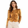Sinsay Women's Brown Silk Ruched Long Sleeve Cutout Blouse |Sinsay In Lebanon
