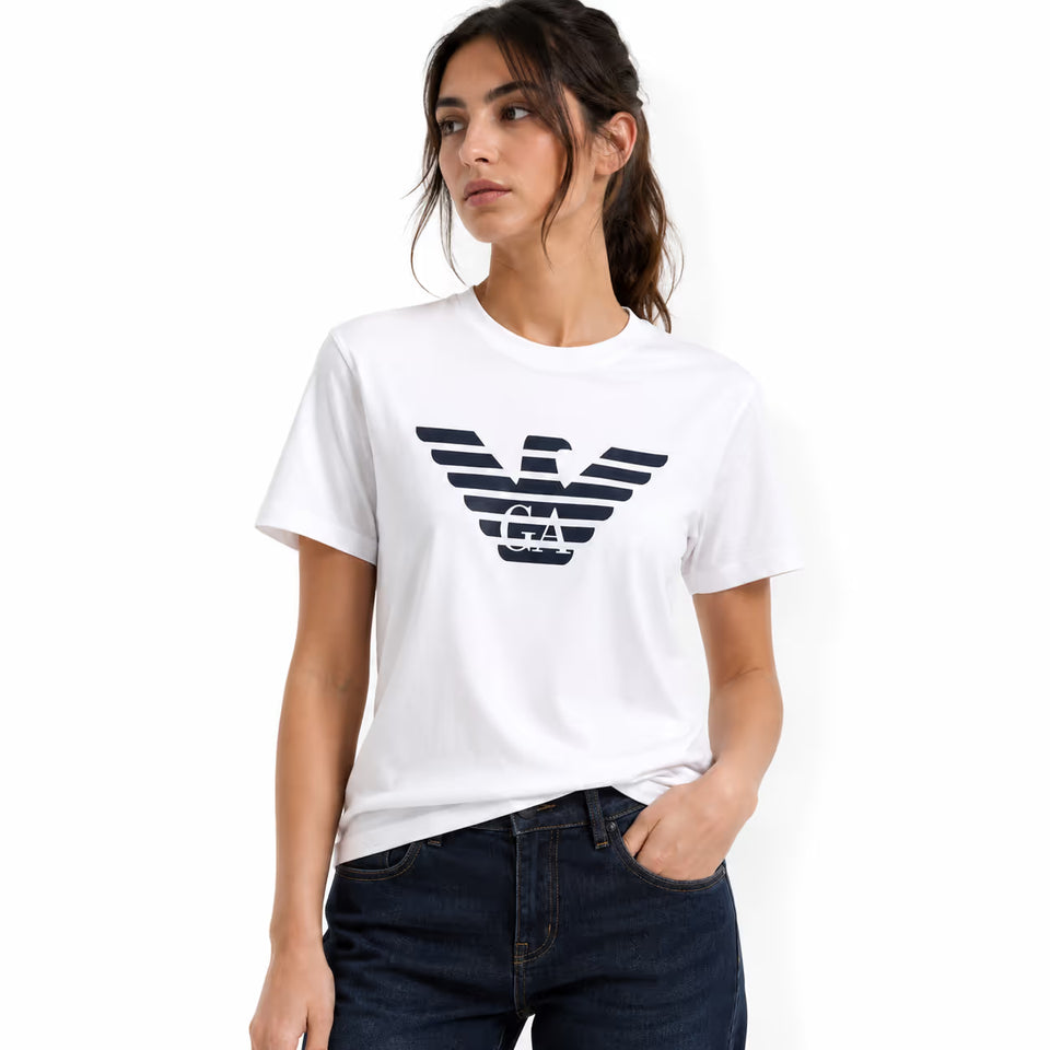 Emporio ArmaniWomen's WhiteBianco Logo Print Cotton T-shirt | Emporio Armani in Lebanon