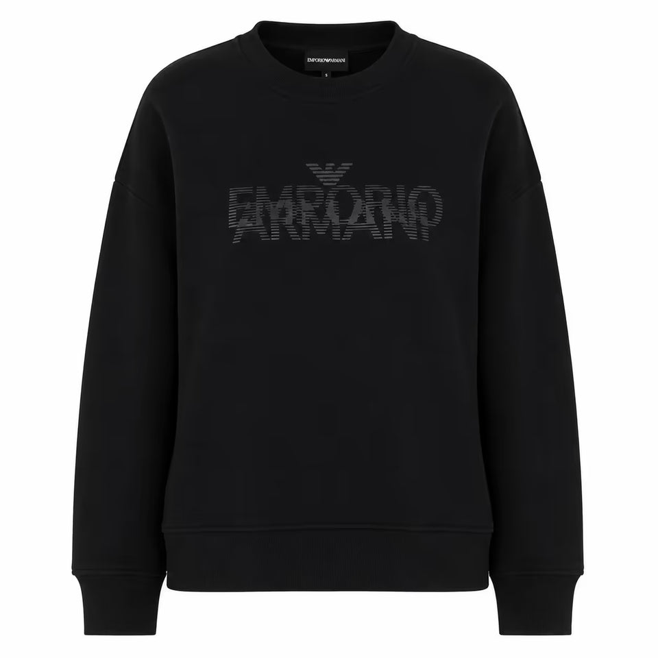 Emporio Armani Women's Black Striped Logo Crew Neck Sweatshirt |Emporio Armani In Lebanon