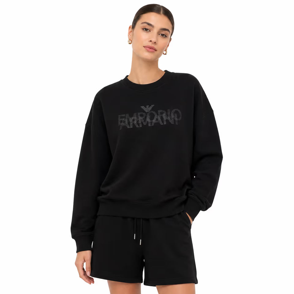Emporio Armani Women's Black Striped Logo Crew Neck Sweatshirt |Emporio Armani In Lebanon