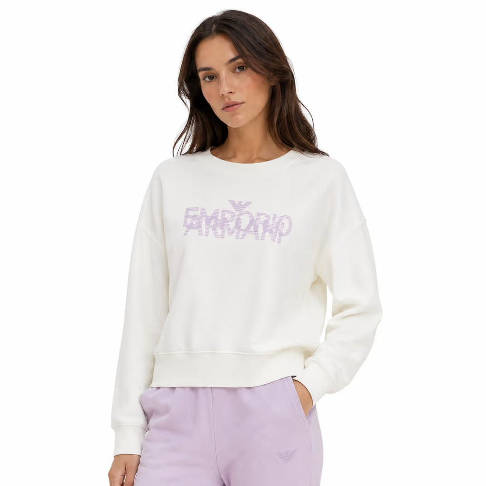 Emporio Armani Women's White Logo Printed Crew Neck Sweatshirts | Emporio Armani In Lebanon