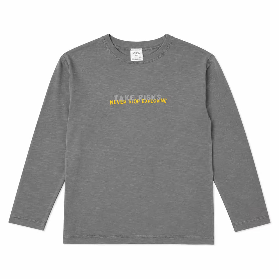 Zara Boy's Grey " Never Stop Exploring " PrintedBlouse| Zara in Lebanon