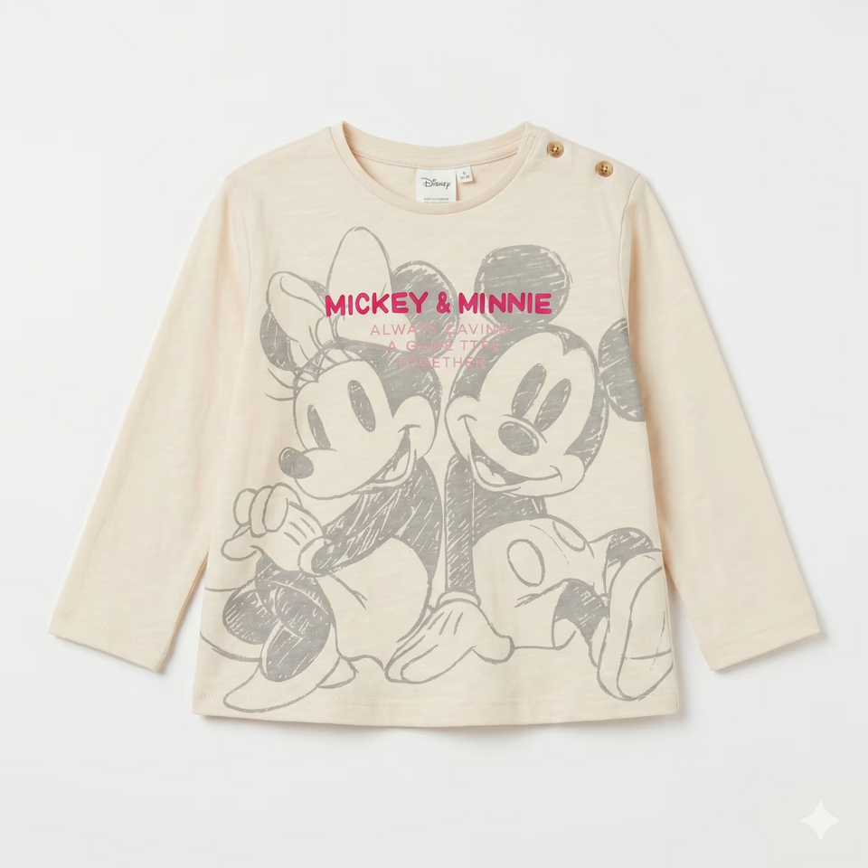 Zara BabyGirl's Cream With Mickey & Minnie Mouse Printed LongSleeve Blouse | Zara in Lebanon
