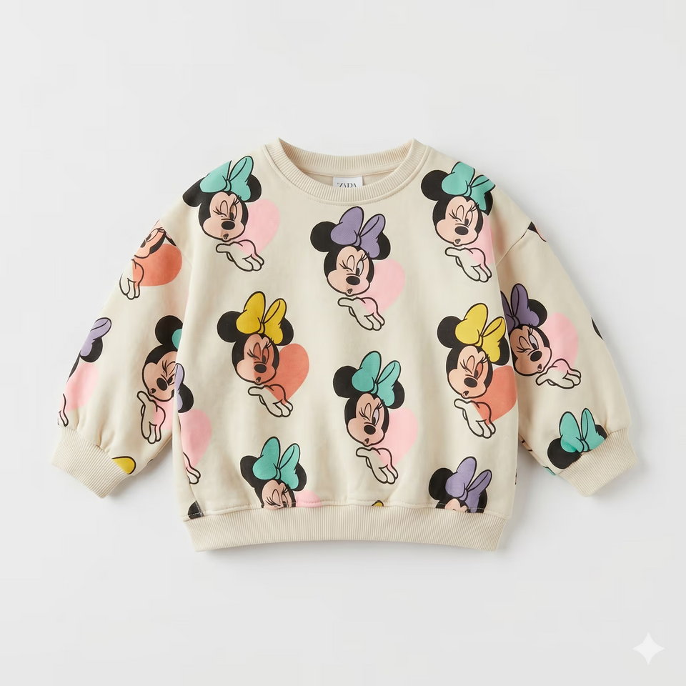 Zara Girl's Cream With Minnie Mouse Giving KissesPrintedSweatshirts| Zara in Lebanon