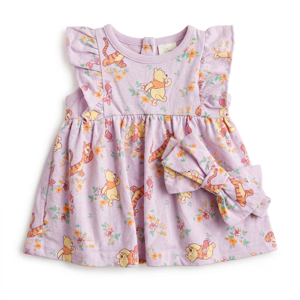 Disney Baby Girl's Light Purple Winnie The Posh Flutter With Headband 2pc Sleeveless Dress |Disneyin Lebanon