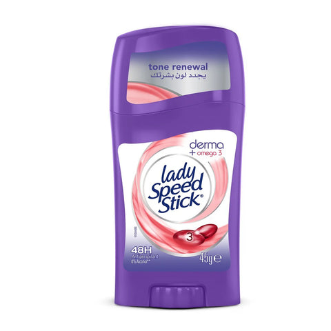 Purple deodorant stick labeled 'Lady Speed Stick' on a white background