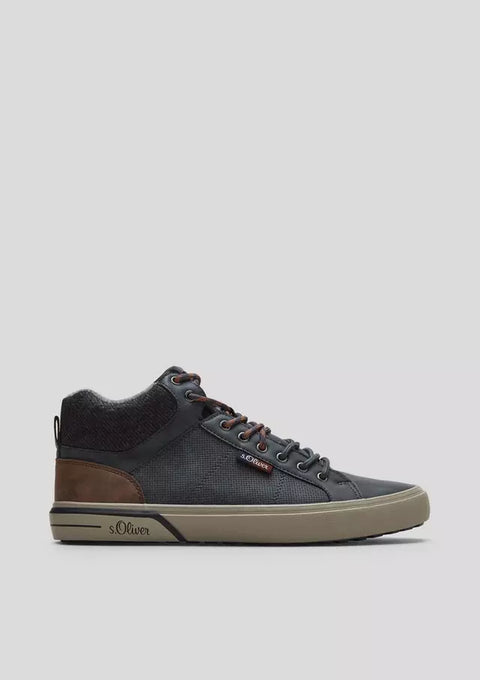 S.Oliver Men's Dark Grey Leather High-Top Sneakers | S.Oliver In Lebanon