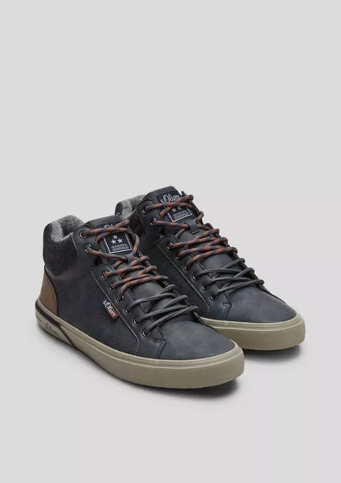 S.Oliver Men's Dark Grey Leather High-Top Sneakers | S.Oliver In Lebanon