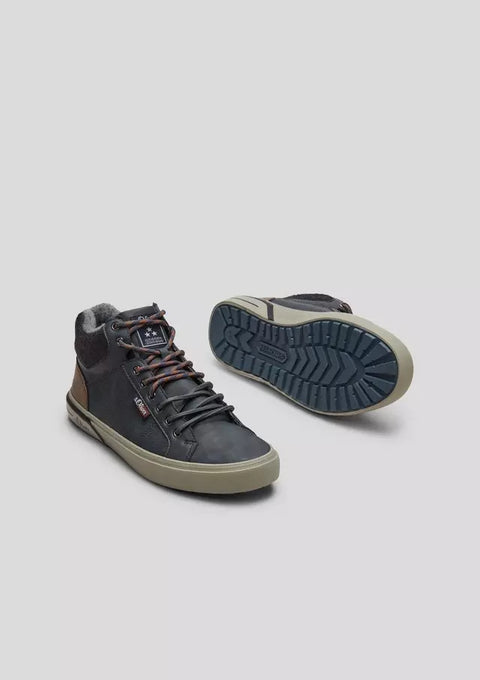 S.Oliver Men's Dark Grey Leather High-Top Sneakers | S.Oliver In Lebanon