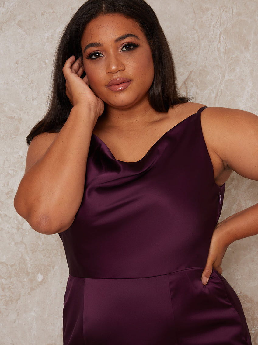 Chi Chi London Women's Dark Purple Plus Size Cowl Neck Satin Slip Maxi Dress | Chi Chi London In Lebanon