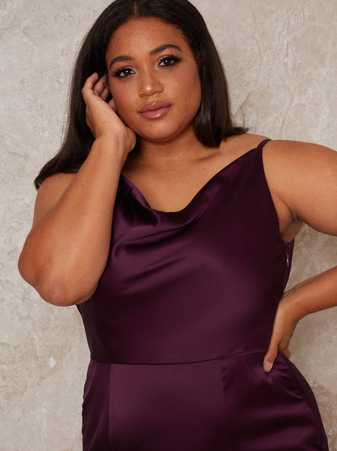 Chi Chi London Women's Dark Purple Plus Size Cowl Neck Satin Slip Maxi Dress | Chi Chi London In Lebanon