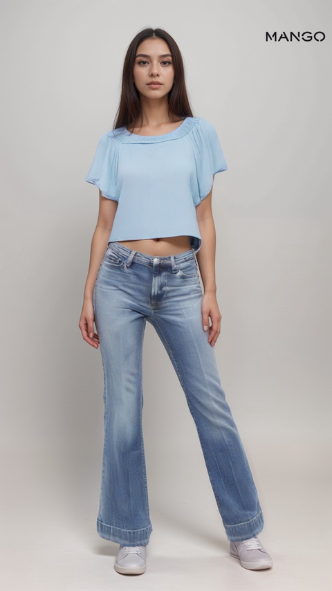 Mango Women's Blue Off-Shoulder Denim Top| Mango in Lebanon
