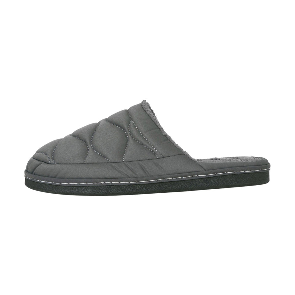 Gray quilted slipper on a white background