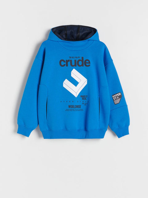 Reserved Boy's Blue Graphic Printed Hoodie | Reserved In Lebanon
