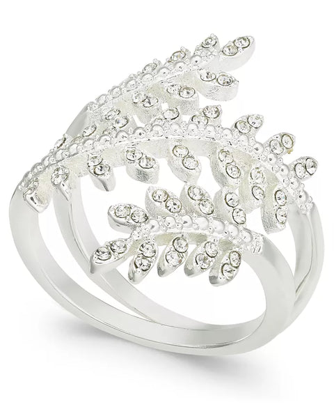 Charter Club Women's Fine Silver Plate Crystal Leaf Wrap Ring |Charter Club In Lebanon