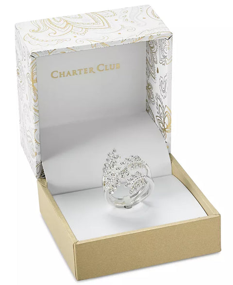 Charter Club Women's Fine Silver Plate Crystal Leaf Wrap Ring |Charter Club In Lebanon