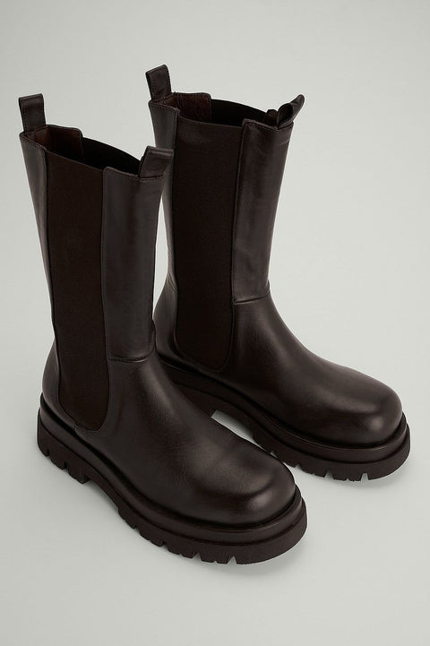 NA-KD Nothing But Style Women's Coffee Leather Calf Boots | NA-KD In Lebanon
