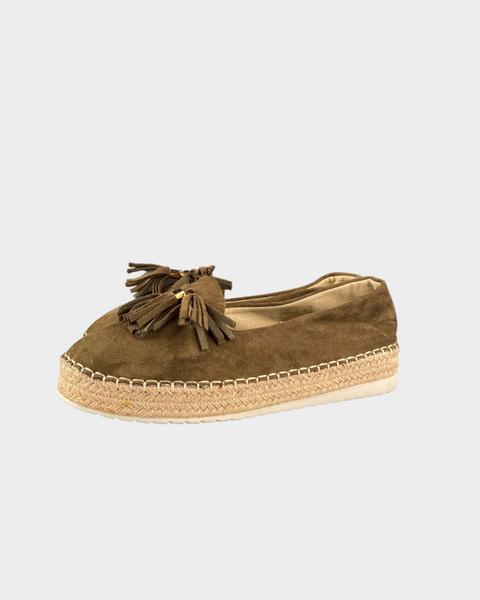 Cache Women's Khaki Split Leather Tassel Loafers C595495 SE442 shoes26