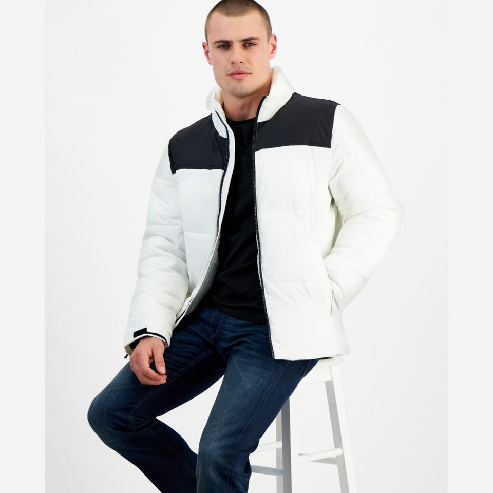Club Room Men's White/Black Puffer Winter Jacket