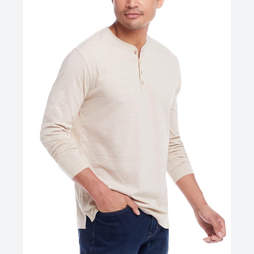 Weatherproof Vintage Men's Beige Micro-stripe Long Sleeve Henley Blouse