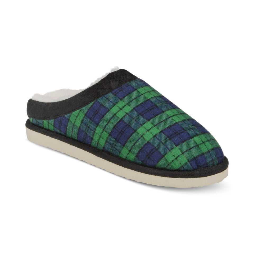 Club Room Men's Navy/Green Plaid Slippers