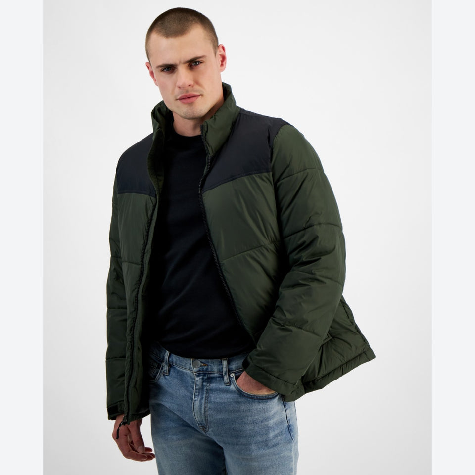 Club Room Men's Navy/Olive GreenQuilted Full-Zip Puffer Jacket