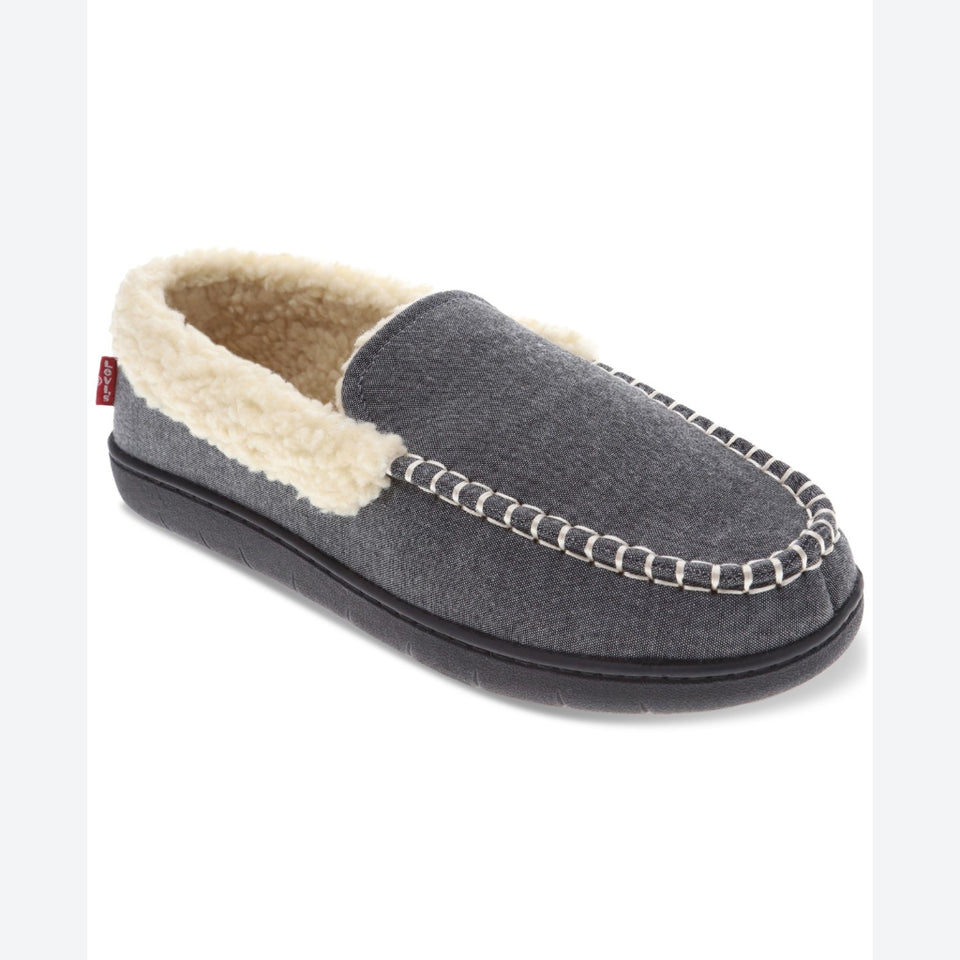 Levi's Men's GreyRoger Faux-Sherpa Chambray Slippers