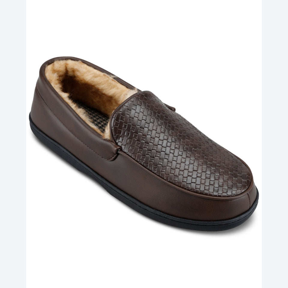 Haggar Men’s Dark Brown Basketweave Embossed Venetian Slippers