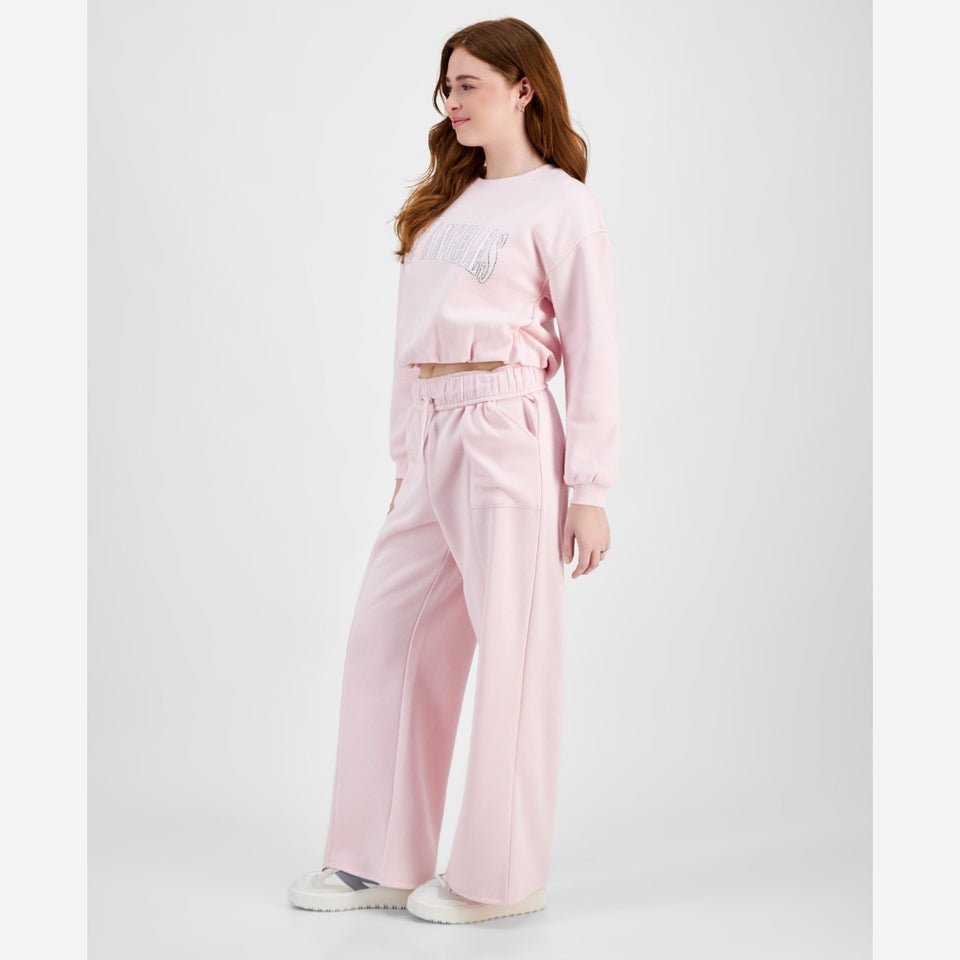 Planet Heart Women's Pink Foldover-Waistband Wide-Leg Sweatpants