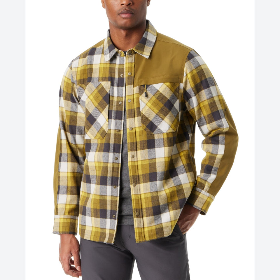 Bass Outdoor Men's Mid Green Flannel with Solid Panels Overshirt