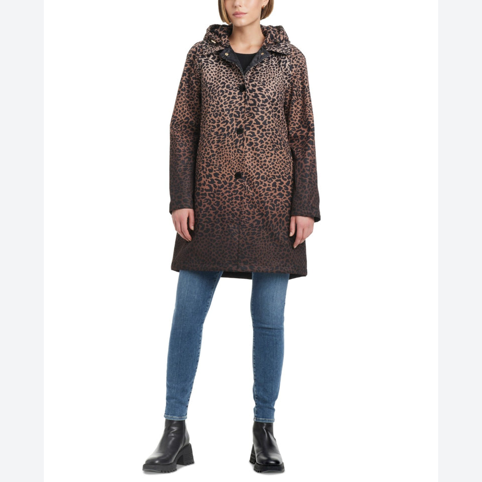 Kate Spade New York Women's Multicolor Hooded Leopard-Print A-Line Jacket