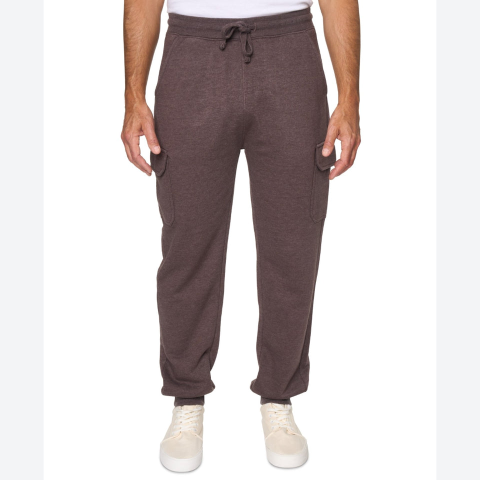 Lazer Men's Brown Relaxed Fit Drawstring Burnout Fleece Cargo Sweatpants