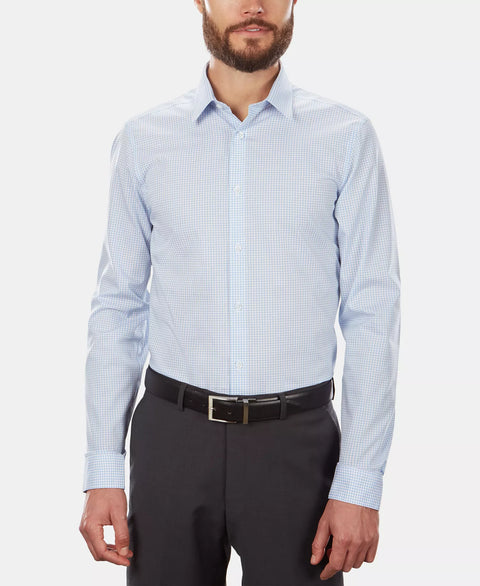 Calvin Klein Men's White & Blue Check Slim-Fit Stretch Dress Shirt | Calvin Klein In Lebanon