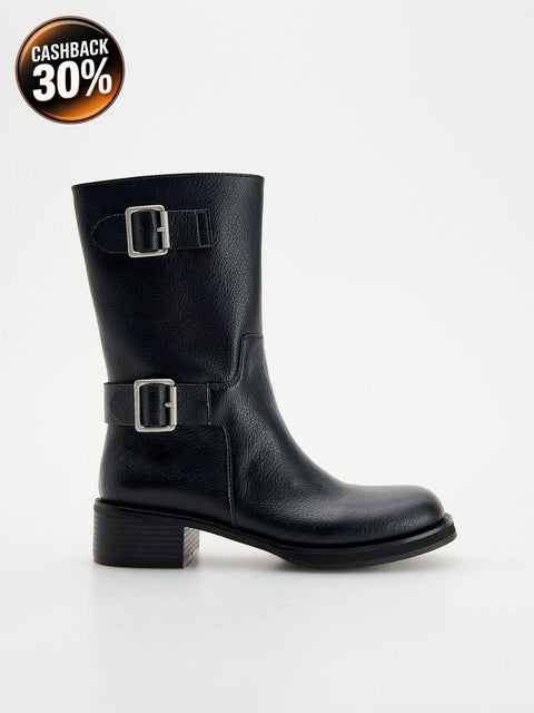 Reserved Women's Black Leather Buckled Ankled Boots |Reserved In Lebanon