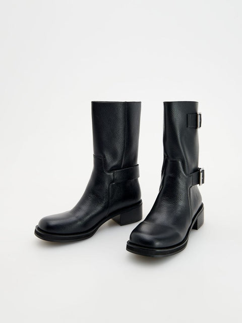 Reserved Women's Black Leather Buckled Ankled Boots |Reserved In Lebanon