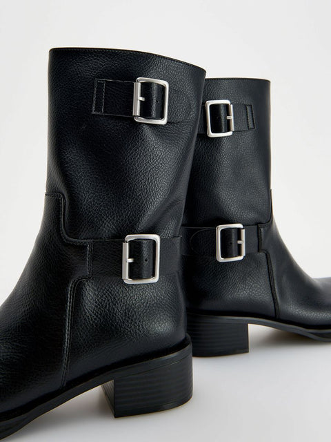 Reserved Women's Black Leather Buckled Ankled Boots |Reserved In Lebanon