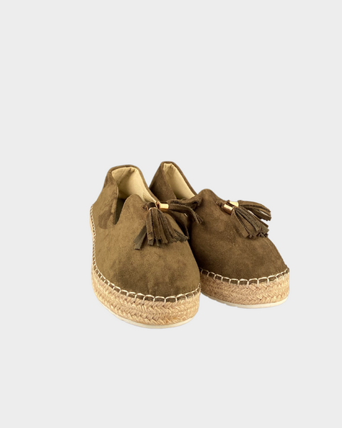 Cache Women's Khaki Split Leather Tassel Loafers C595495 SE442 shoes26 shr