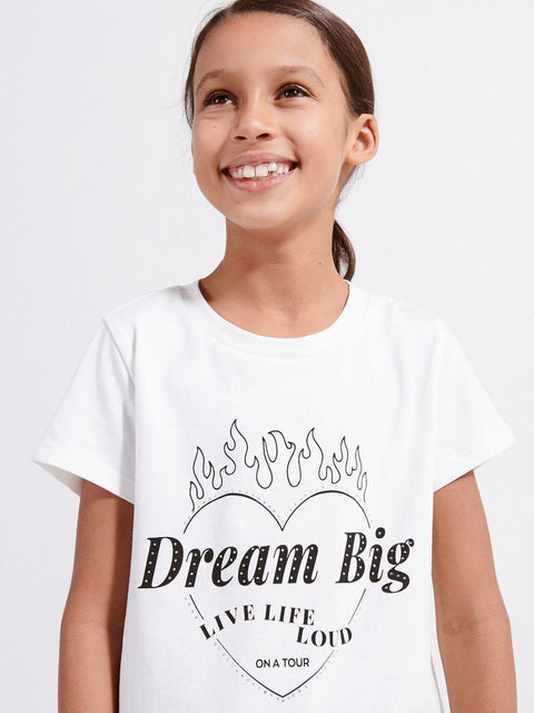 Reserved Girl's White Printed Rhinestone Short sleeve Crew Neck T-Shirt |Reserved In Lebanon