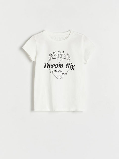 Reserved Girl's White Printed Rhinestone Short sleeve Crew Neck T-Shirt |Reserved In Lebanon